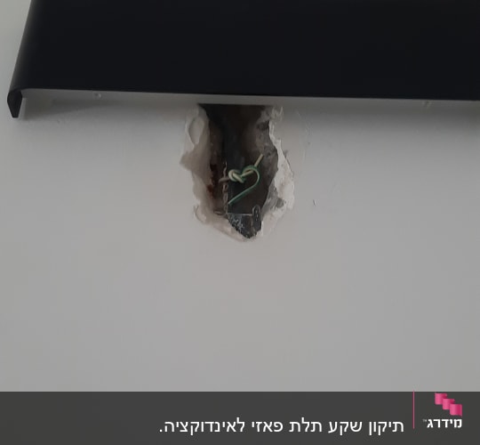חוטי חשמל יוצאים מקיר עם חור